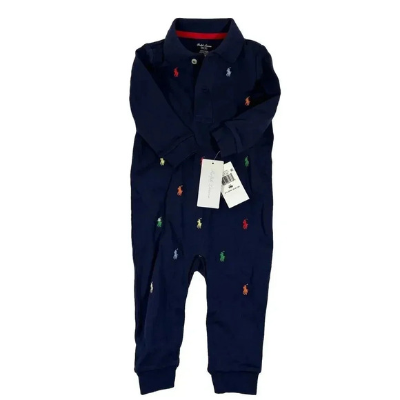 NWT Ralph Lauren Polo 9 Months Embroidered Navy Blue Sleeper - Picture 1 of 5